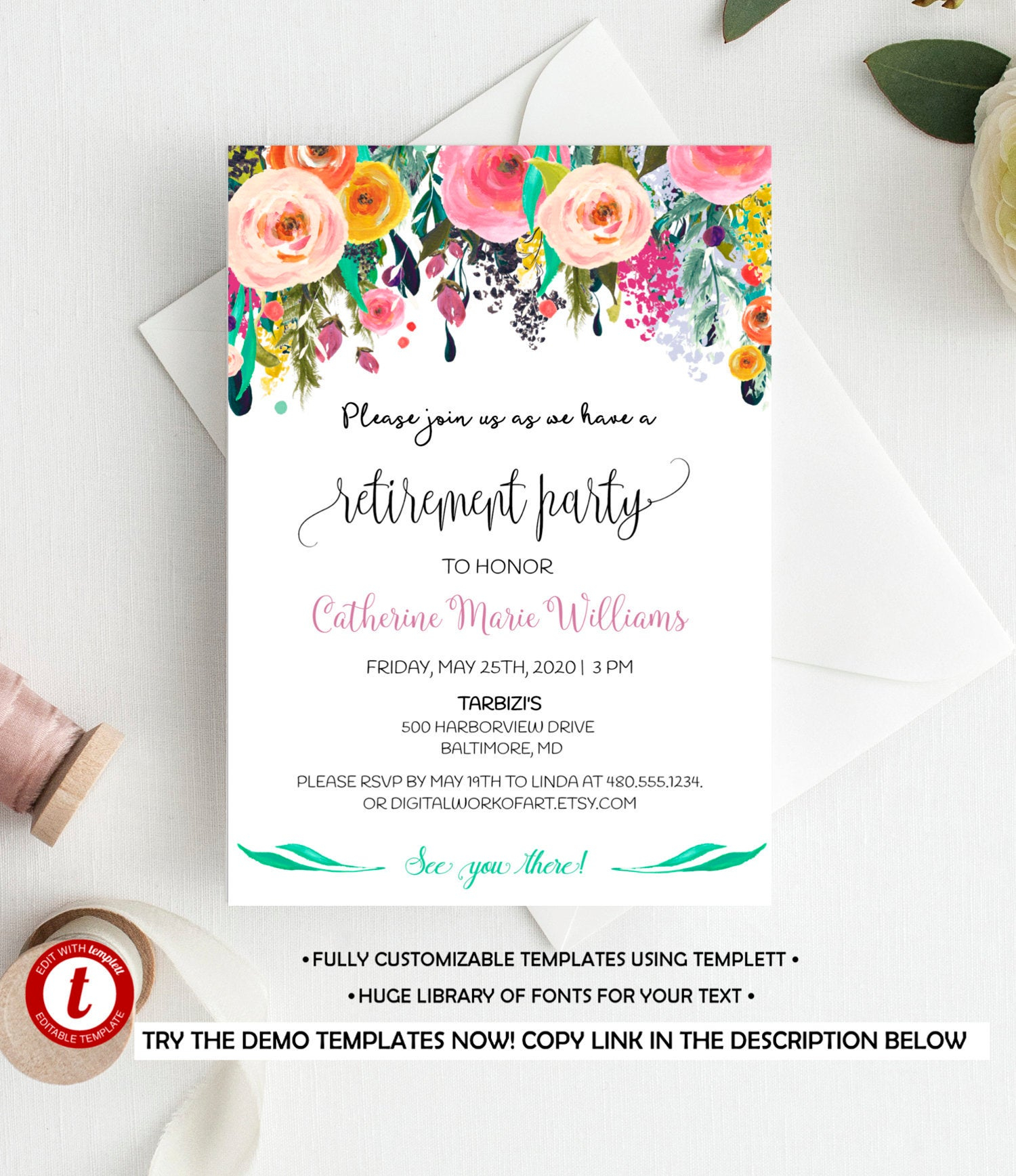 Fully Editable Retirement Party Invitation Template Printable Etsy for sizing 1500 X 1737