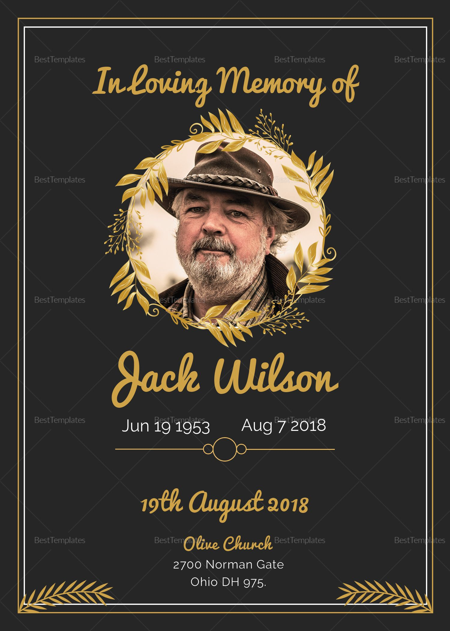 Funeral Invitation Card Template Celebration Of Life Funeral with dimensions 1500 X 2100