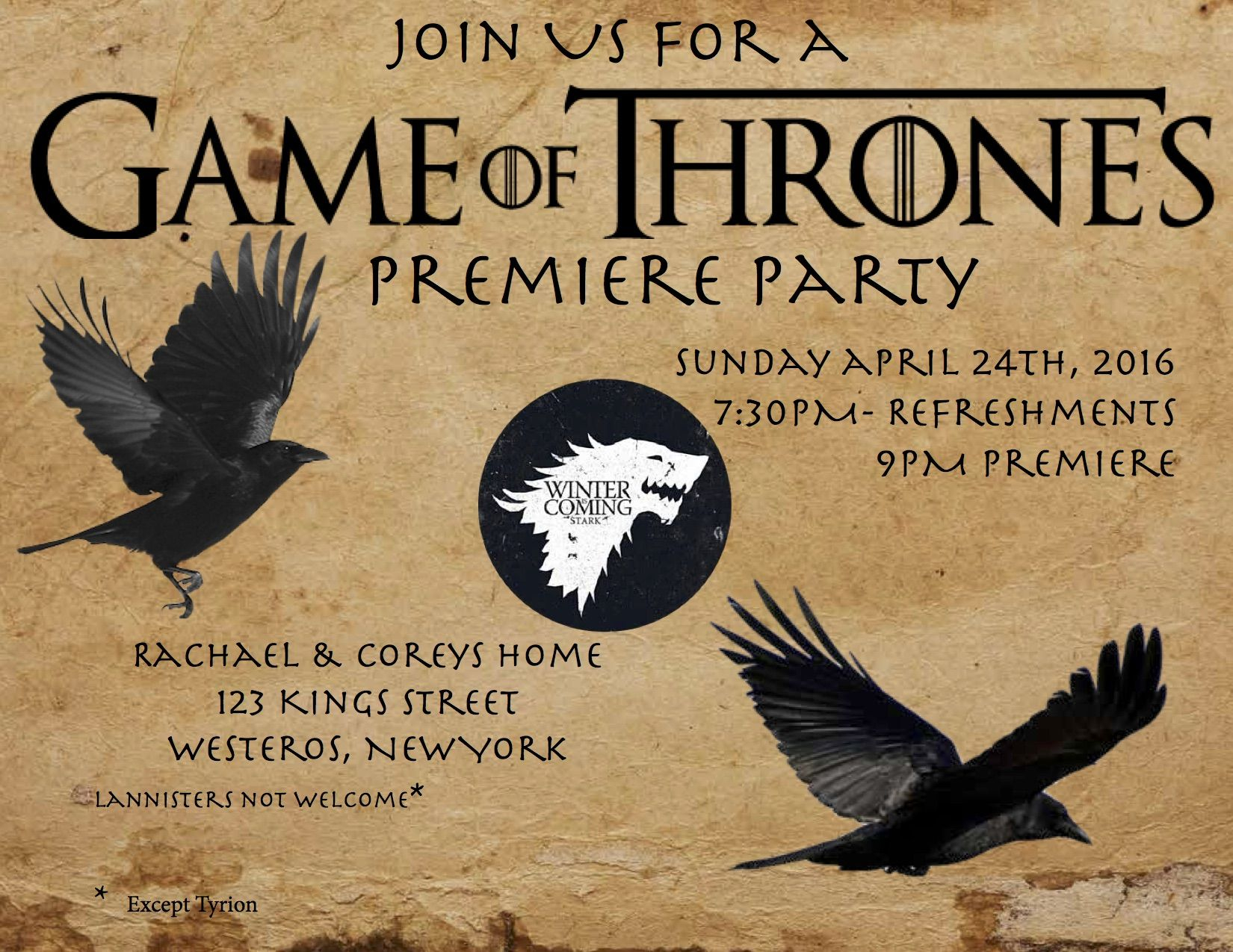 Game Of Thrones Premiere Party Invitation Inspiration I Make A Pdf with regard to size 1650 X 1275