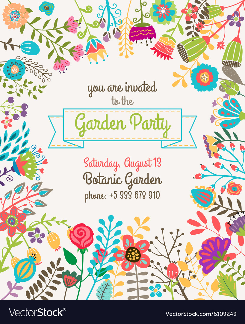 Garden Or Summer Party Invitation Template Poster Vector Image regarding measurements 818 X 1080