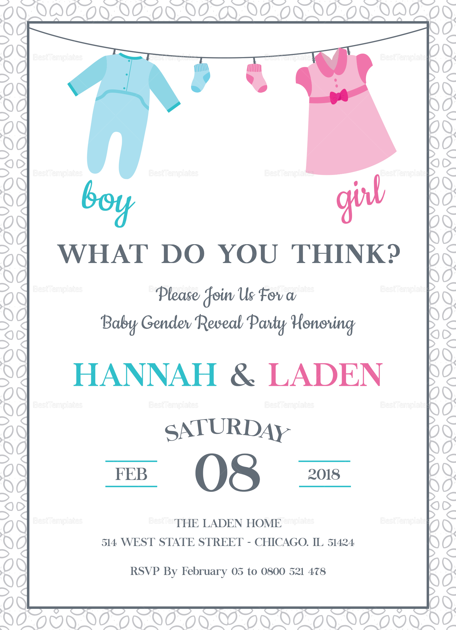 Gender Reveal Ba Shower Invitation Design Template In Word Psd intended for size 1575 X 2175