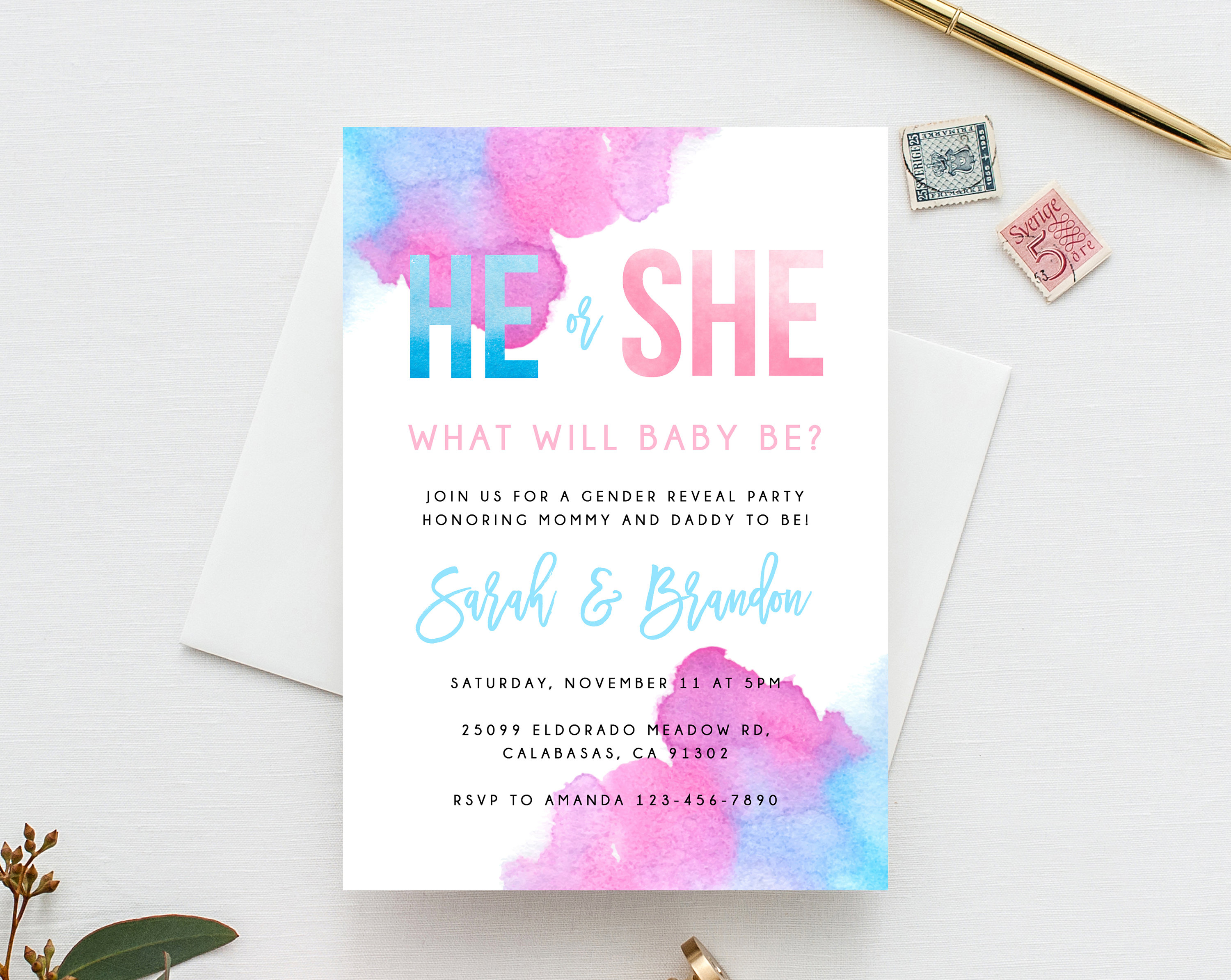 Gender Reveal Invitation Template Blue Or Pink Gender Reveal Etsy inside measurements 3000 X 2389