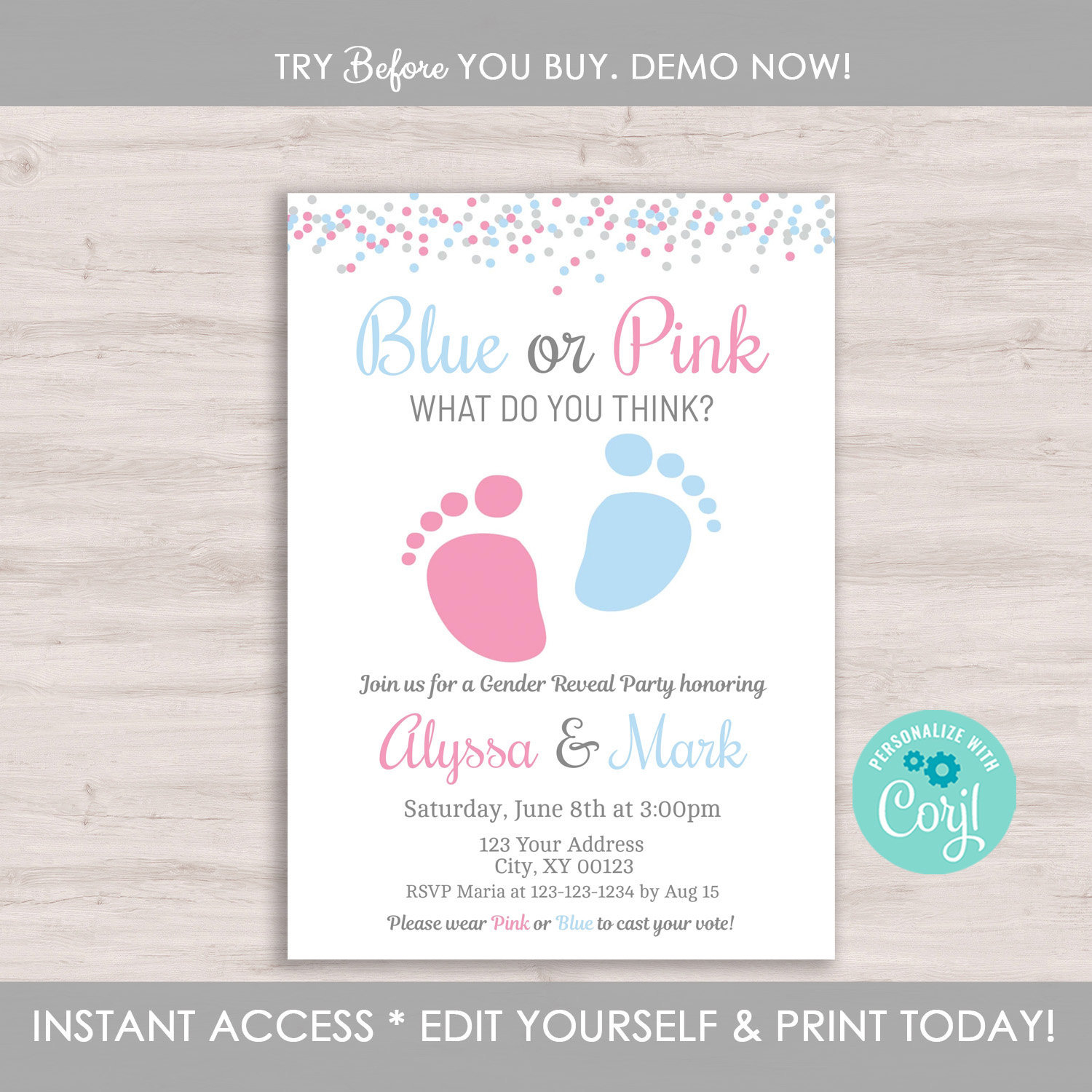 Gender Reveal Invitation Template Editable Gender Reveal Etsy in proportions 1500 X 1500