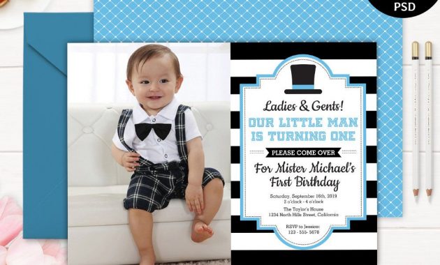 Gentleman Birthday Invitation Boy First Birthday Invite Bd19 In regarding dimensions 1000 X 800