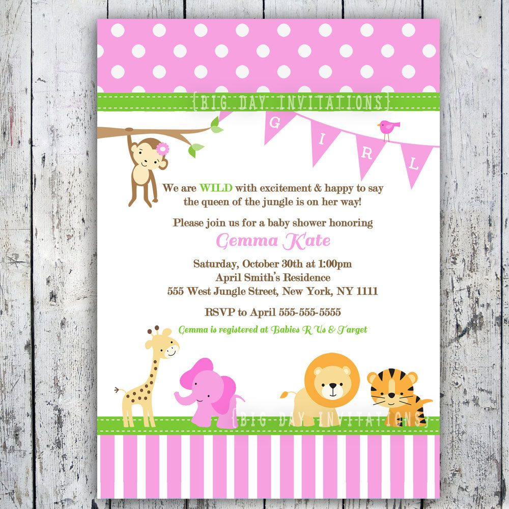 Girl Ba Shower Themes Safari Ba Shower Invitations Jungle inside size 1000 X 1000