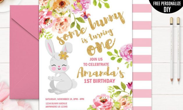 Girl Birthday Invitation Template Printable Bunny Birthday with measurements 1000 X 800