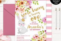 Girl Birthday Invitation Template Printable Bunny Blush Pink Floral throughout proportions 1000 X 800