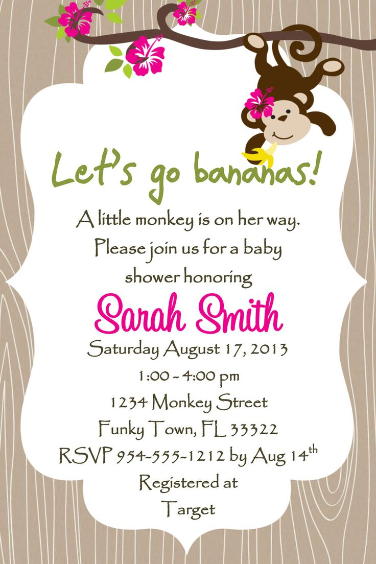 Girl Monkey Ba Shower Invitations Templates Ba Showers Design for proportions 736 X 1104