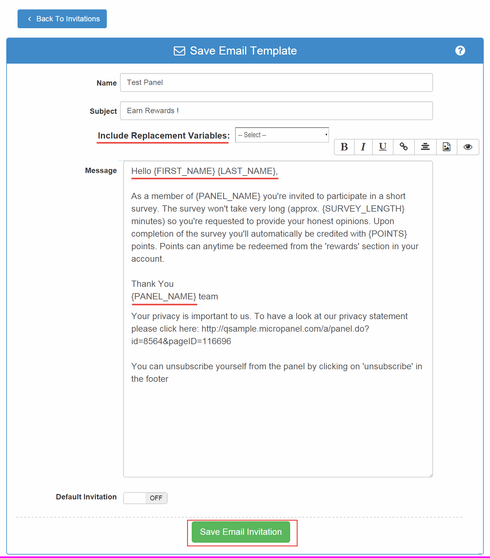 Global Email Invitation Templates For Panels Surveyanalytics Online for dimensions 1564 X 1780