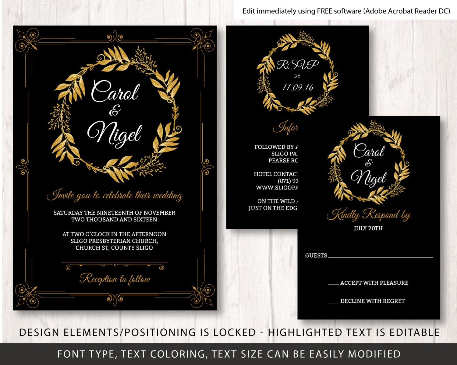 Gold And Black Wedding Invite Template Wedding Invite Etsy within sizing 1500 X 1200