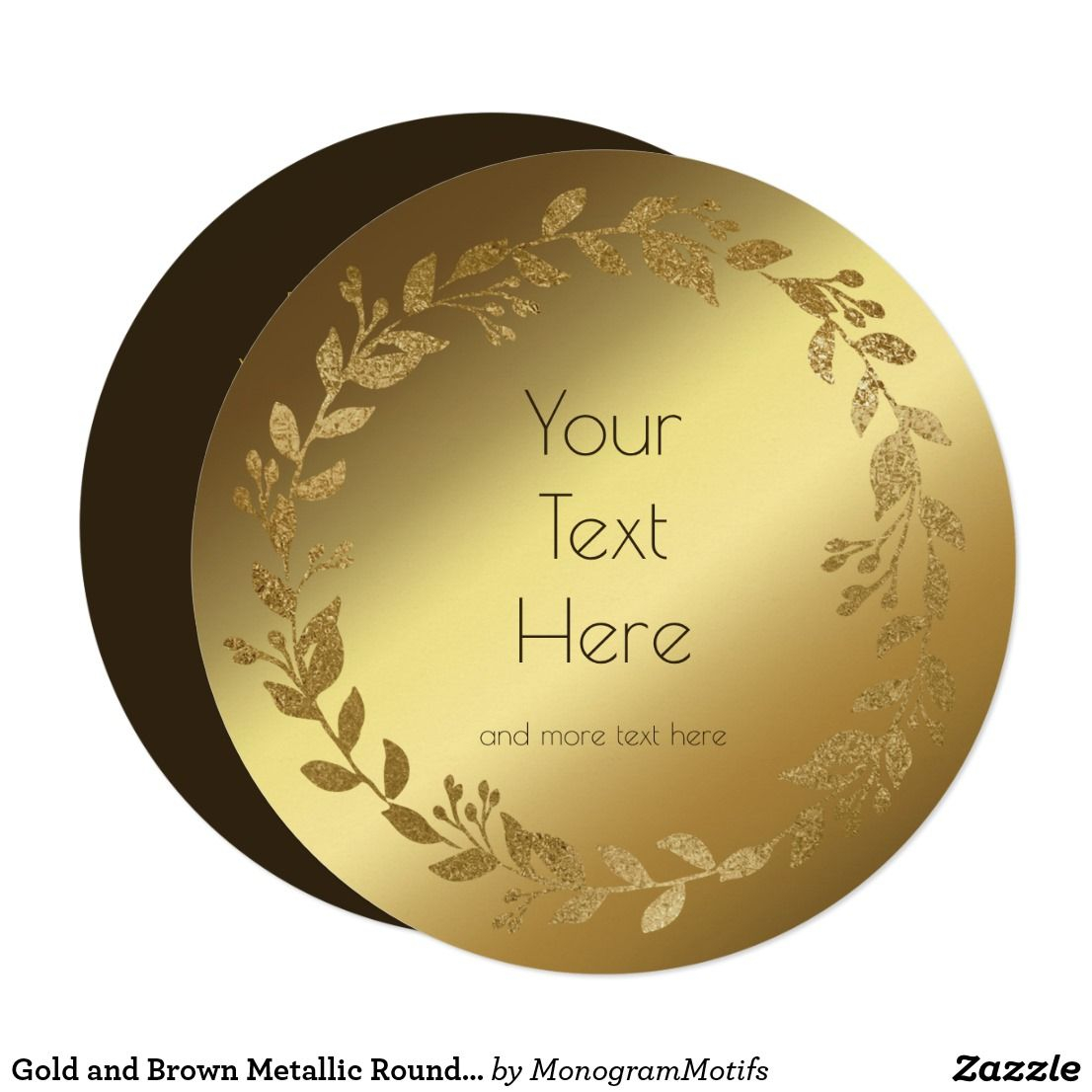 Gold And Brown Metallic Round Invitation Template Zazzle for dimensions 1106 X 1106