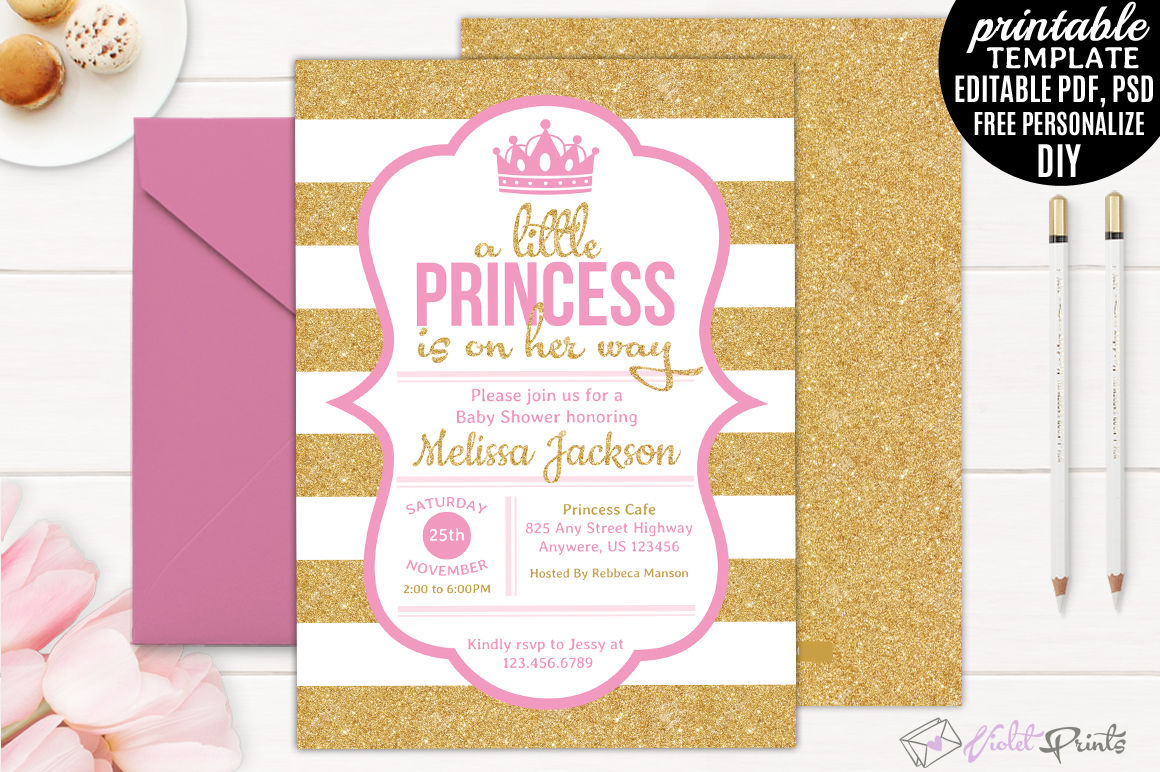 Gold And Pink Little Princess Ba Shower Invitation Template for proportions 1160 X 772
