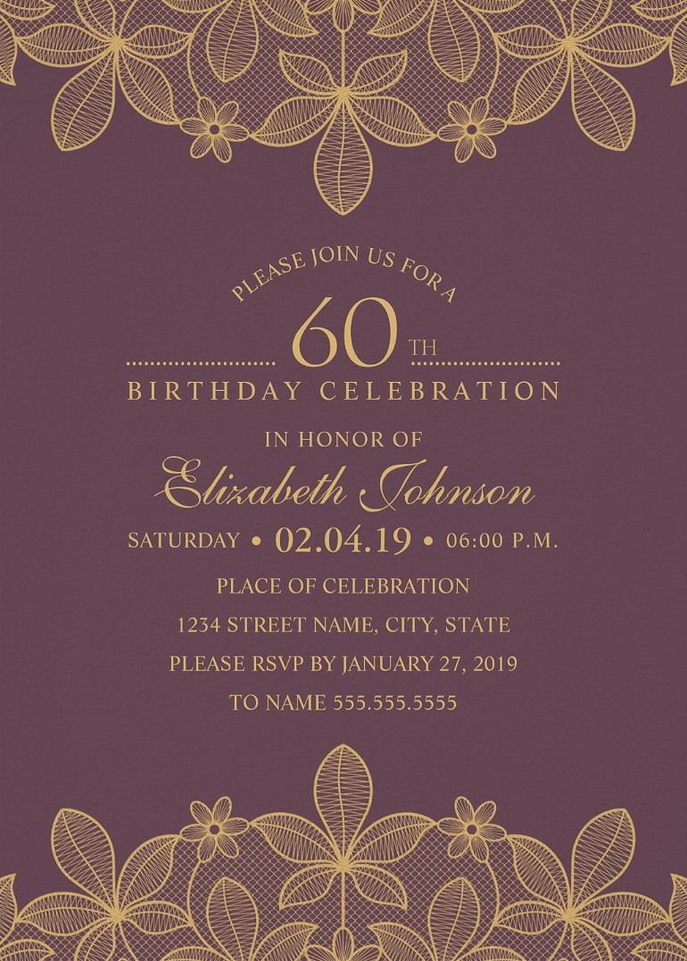 Golden Lace 60th Birthday Invitations Elegant Luxury Cards In 2019 regarding measurements 770 X 1077