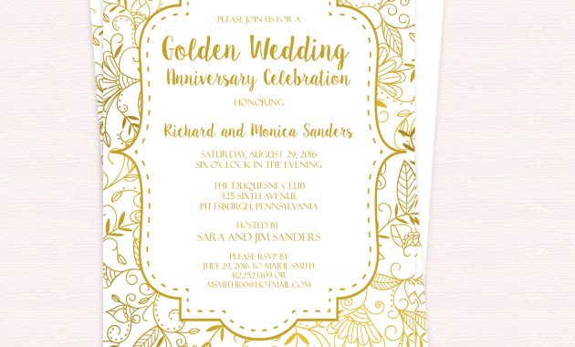 Golden Wedding Anniversary Invitation Template 50th Wedding intended for size 1400 X 1400