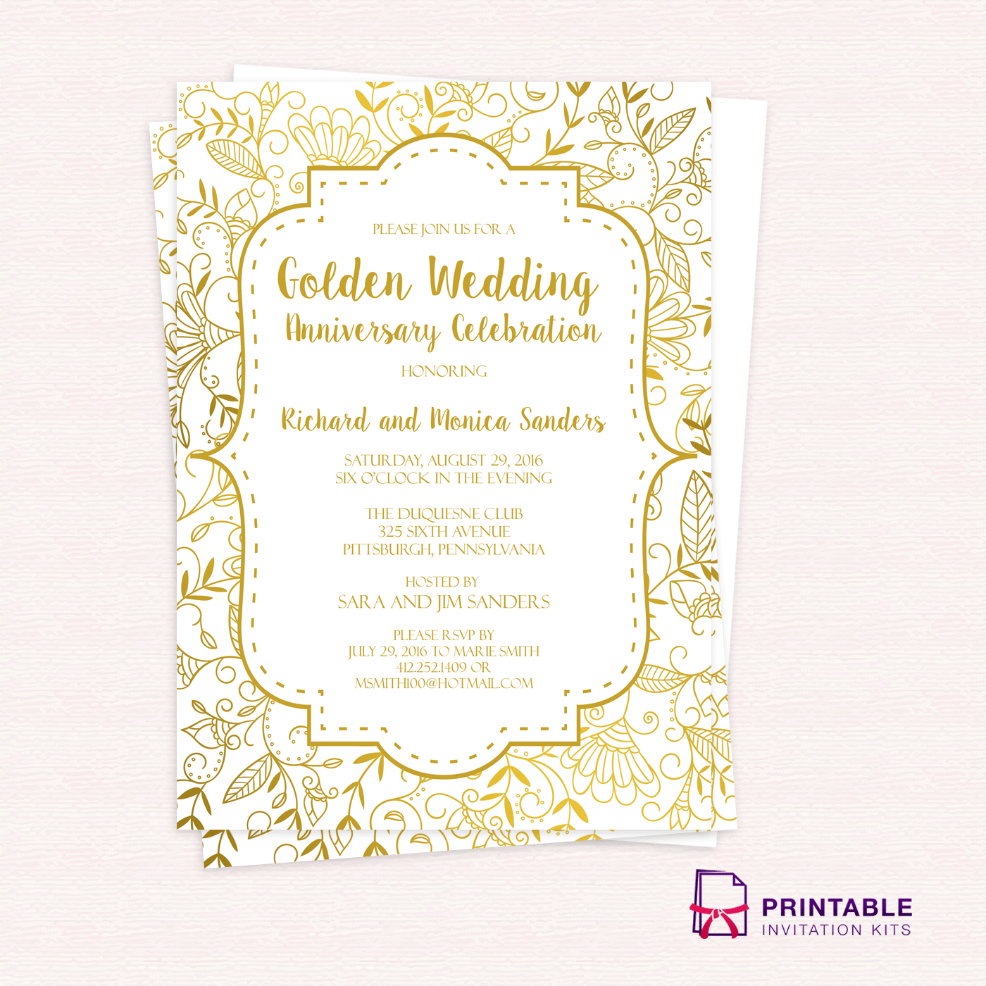 Golden Wedding Anniversary Invitation Template 50th Wedding intended for size 1400 X 1400