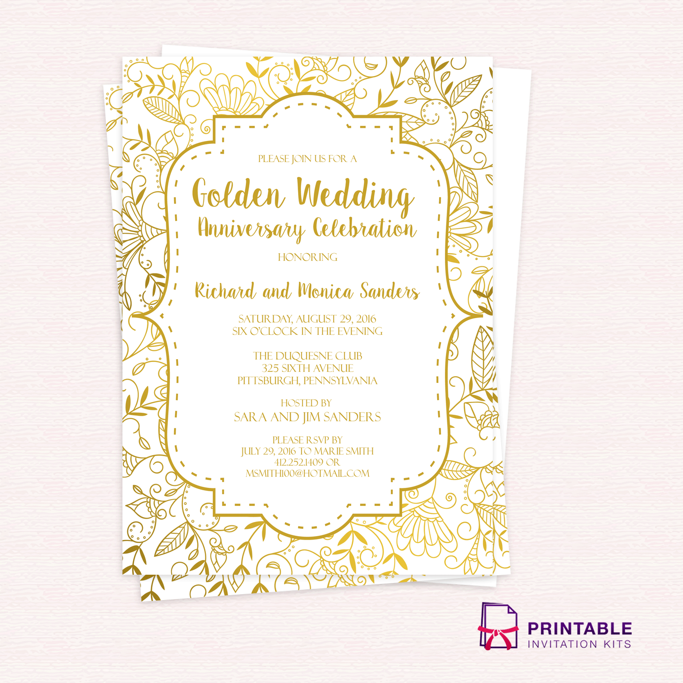 Golden Wedding Anniversary Invitation Template 50th Wedding with regard to proportions 1400 X 1400