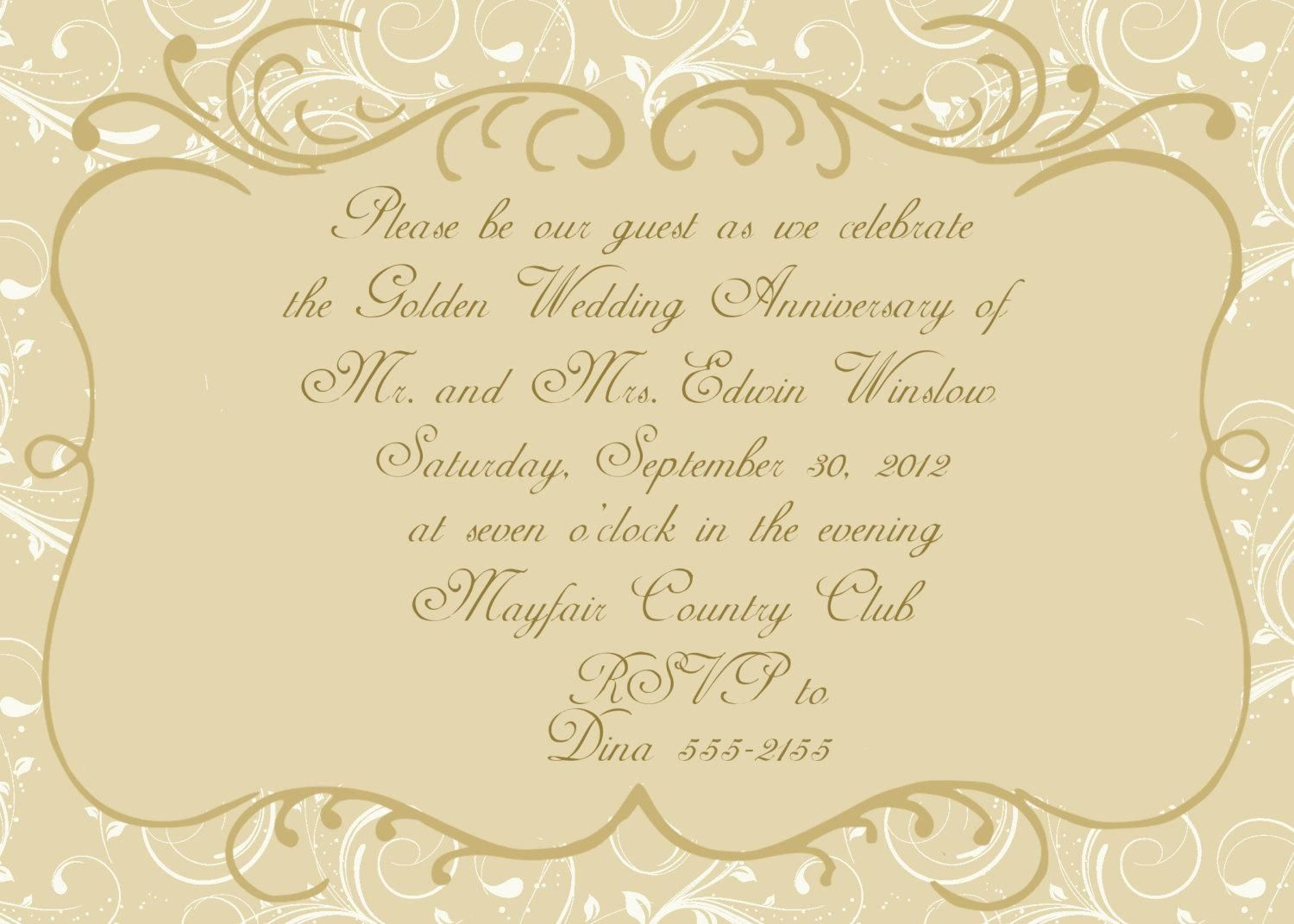 Golden Wedding Anniversary Invitations Golden Wedding Anniversary for measurements 1500 X 1071