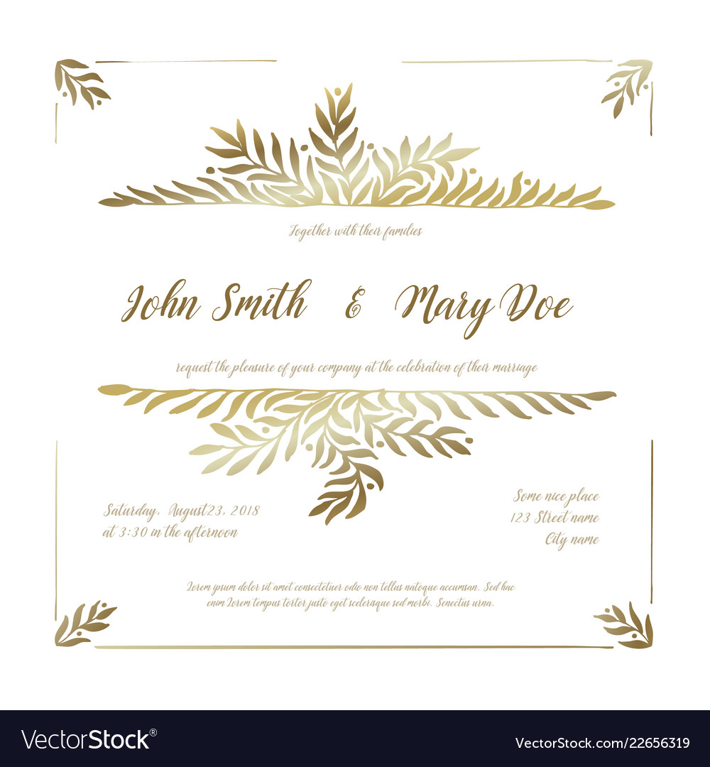 Golden Wedding Invitation Card Template Royalty Free Vector for sizing 1000 X 1080