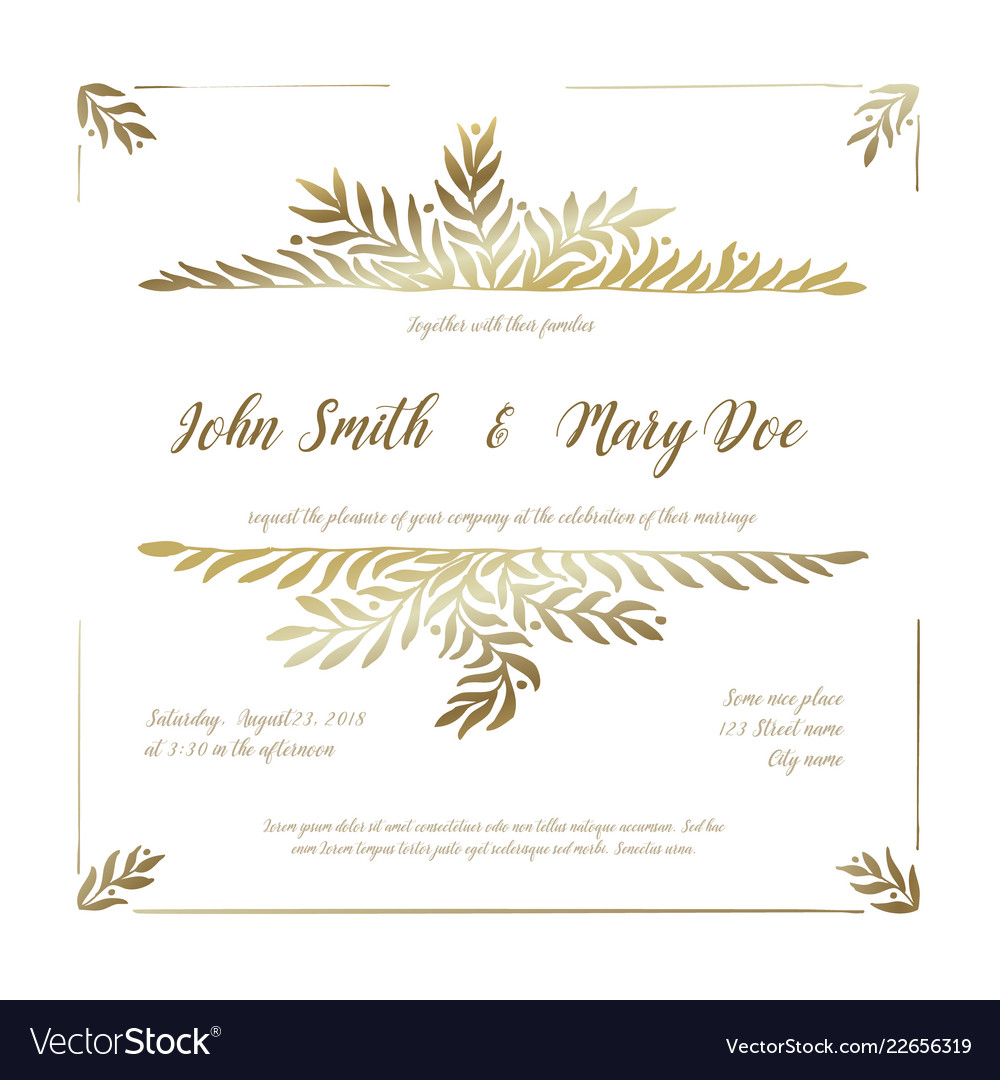 Golden Wedding Invitation Card Template Royalty Free Vector throughout dimensions 1000 X 1080