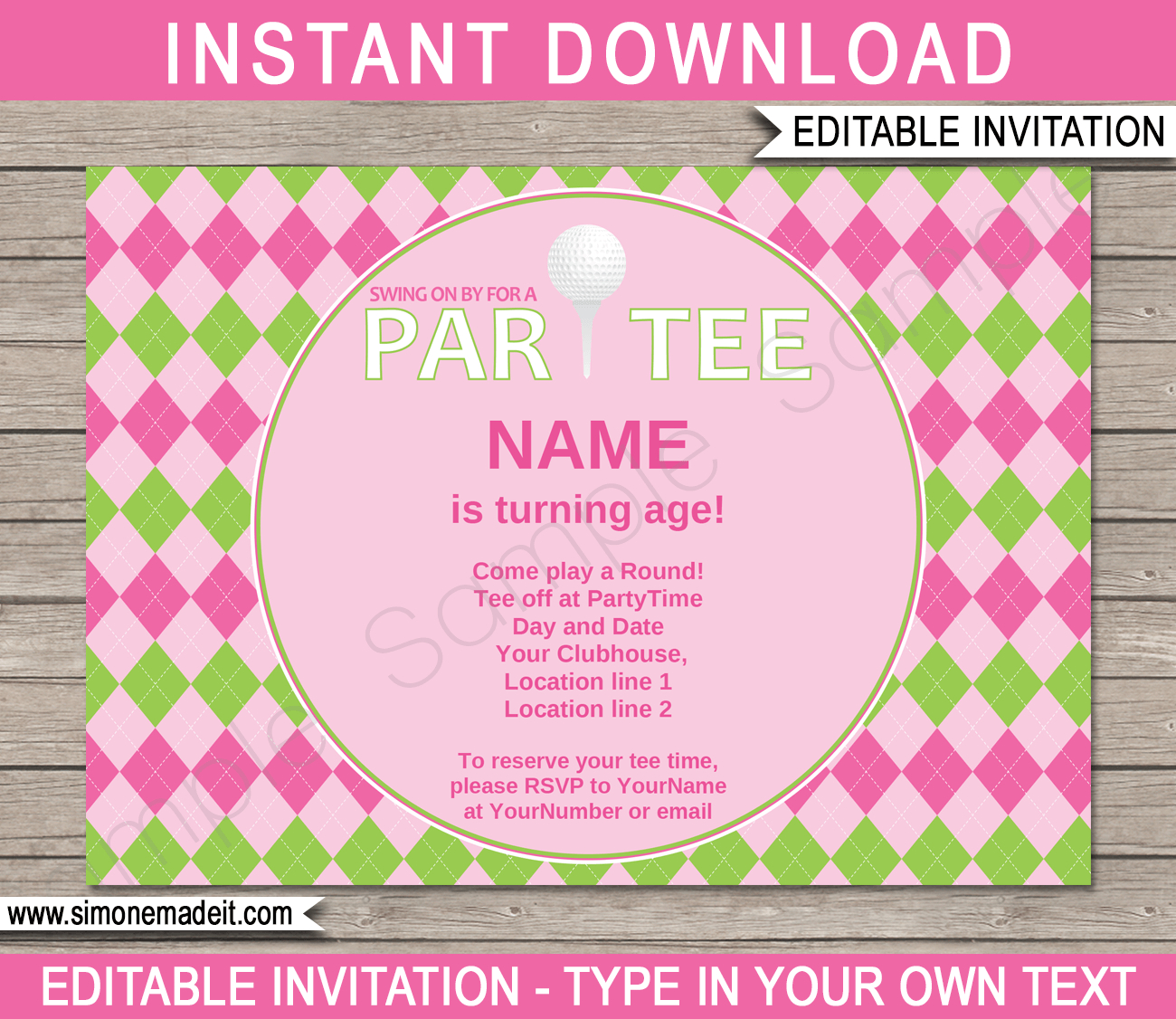 Golf Birthday Party Invitations Template Girls Ladies Pink with regard to proportions 1300 X 1126