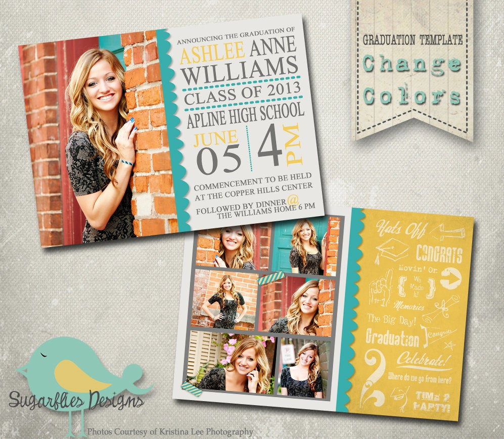 Graduation Announcement Photoshop Template Senior Etsy with regard to sizing 997 X 869