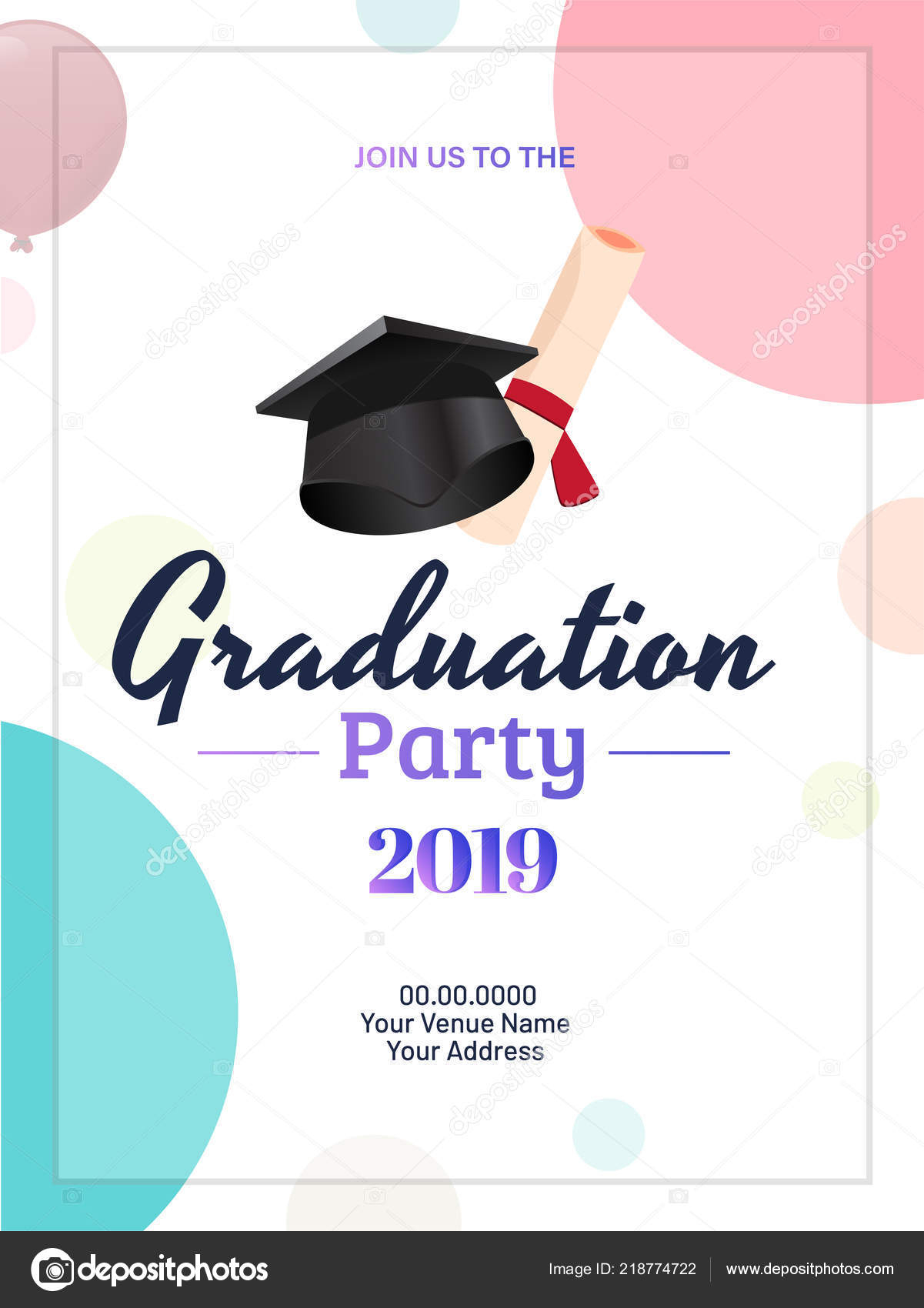 Graduation Party 2019 Invitation Card Template Design Illustration throughout measurements 1201 X 1700