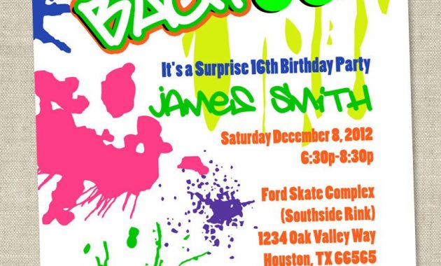 Graffiti Birthday Invitations Neon Party Invitation Retro 80s pertaining to sizing 850 X 1100