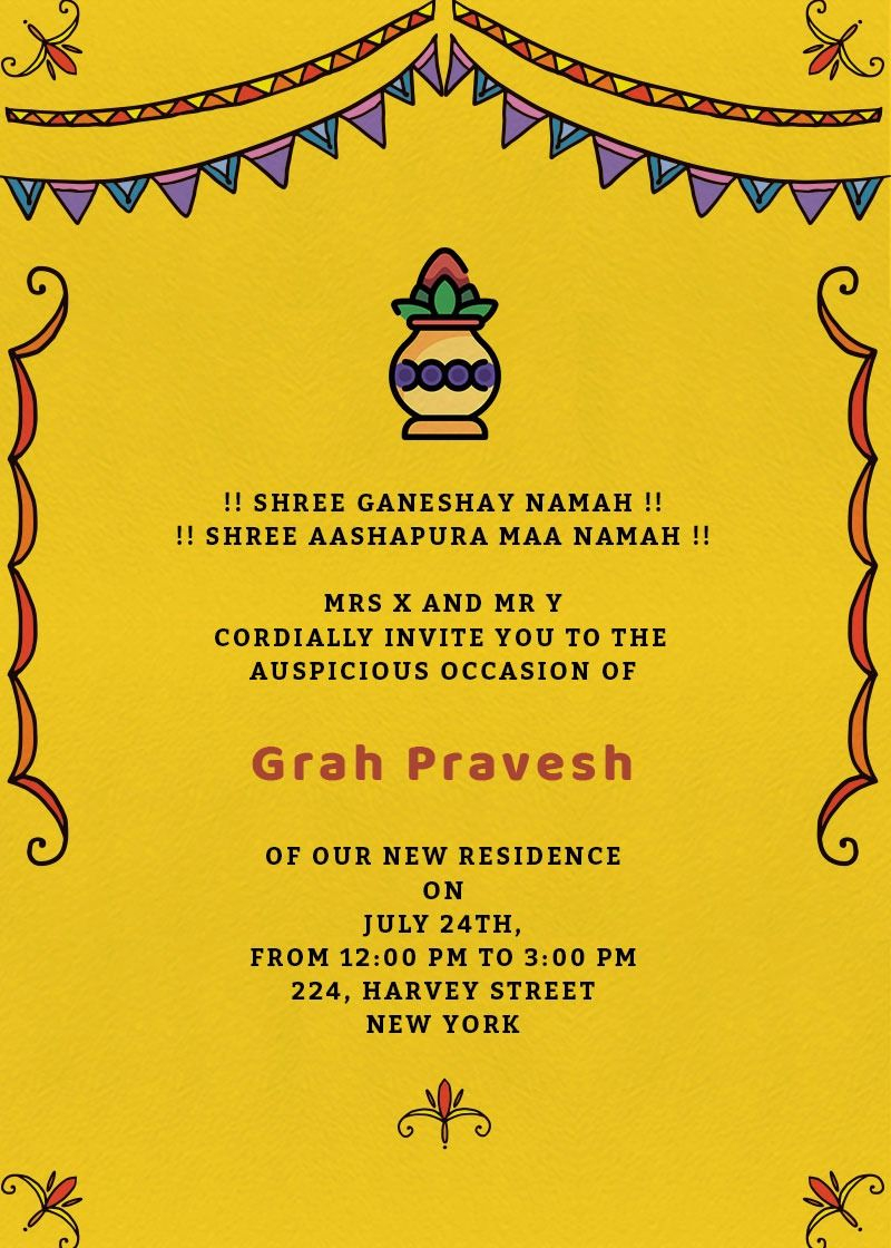 Gruhapravesam Invitation Card Templates Business Template Ideas