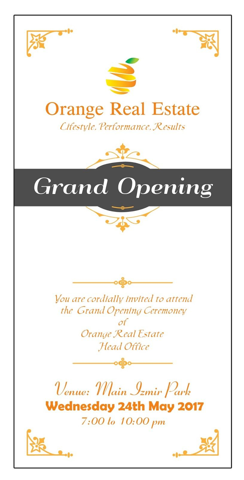 Grand Opening Ceremony Invitation Card Orange Real Estate Asad pertaining to sizing 816 X 1600