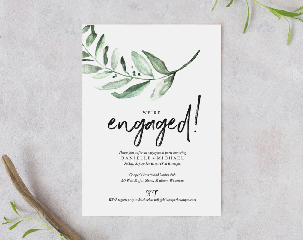 Greenery Engagement Party Invitation Template Engagement Etsy inside sizing 1011 X 800