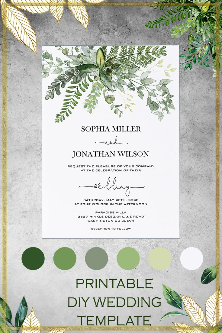 Greenery Wedding Invitation Template Printable Enchanted Forest intended for proportions 735 X 1102