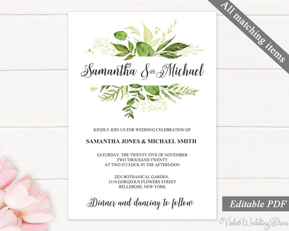 Greenery Wedding Invitation Template Printable Leaves Wedding regarding dimensions 1000 X 800