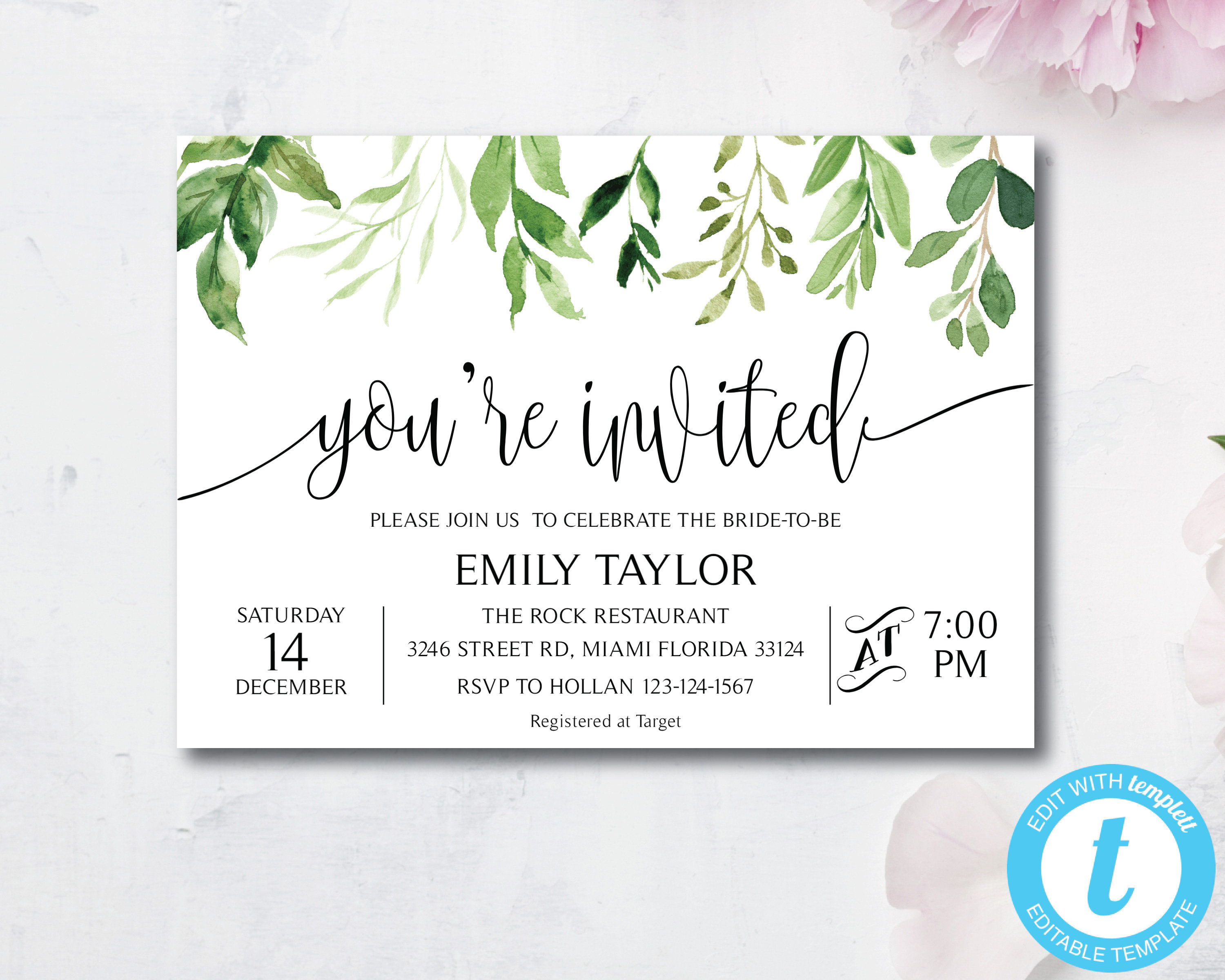 Greenery Youre Invited Invitation Template Special Event Etsy regarding proportions 3000 X 2400