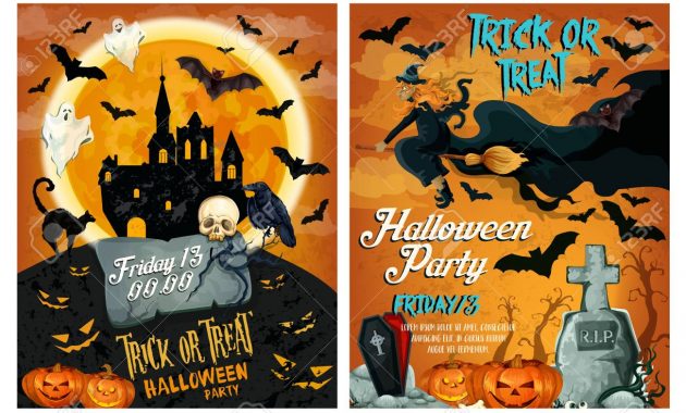 Halloween Holiday Party Poster Or Invitation Card Template Vector with size 1300 X 836