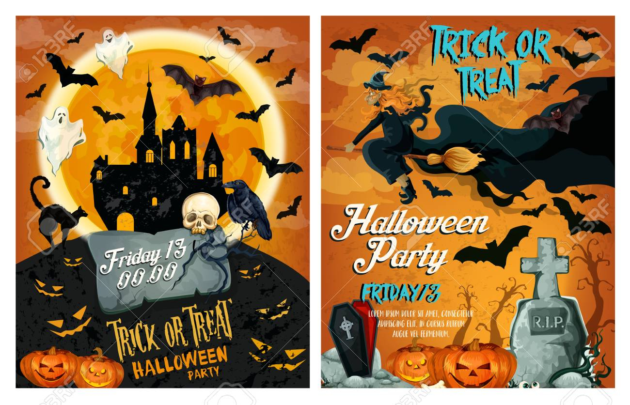 Halloween Holiday Party Poster Or Invitation Card Template Vector with size 1300 X 836