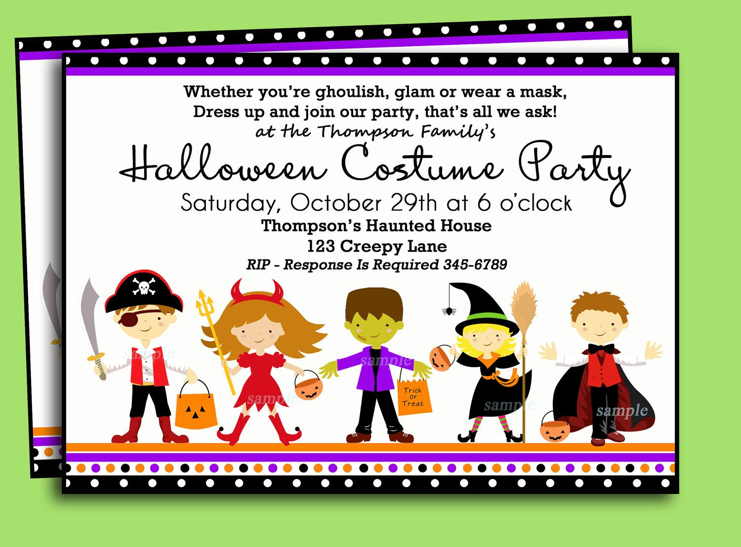 Halloween Kids Costume Party Invitation Printable Or Printed With inside size 1500 X 1107