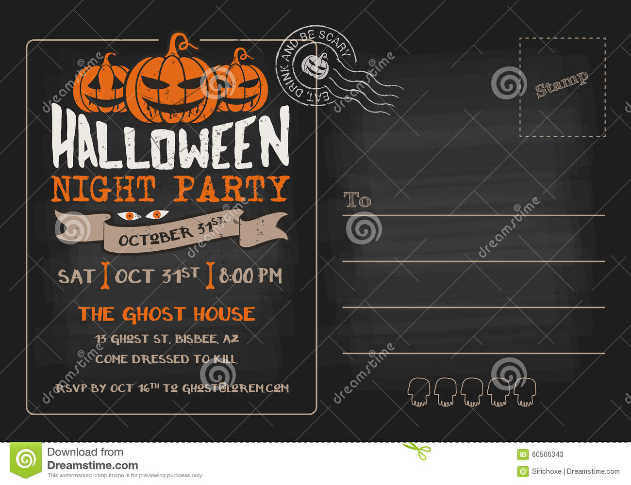 Halloween Party And Costume Contest Postcard Invitation Stock Vector within measurements 1300 X 1000