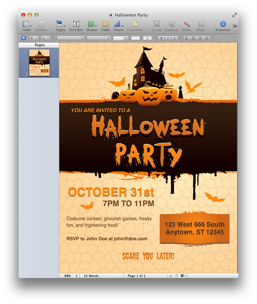 Halloween Party Invitation For Pages Mactemplates with size 900 X 1064