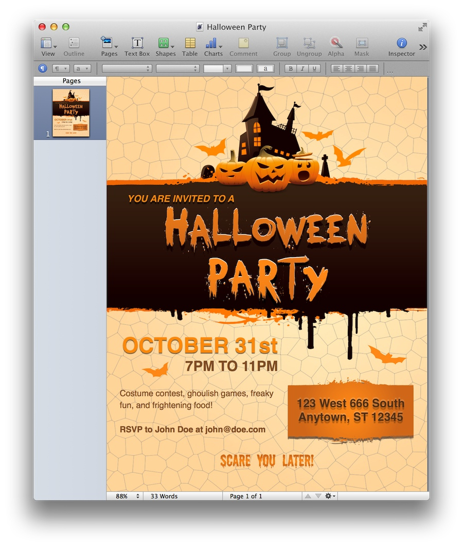 Halloween Party Invitation For Pages Mactemplates within dimensions 900 X 1064