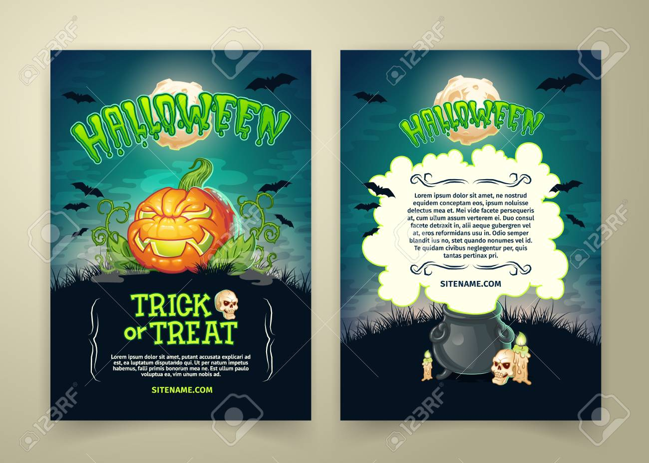 Halloween Trick Or Treat Party Vector Posters Template Or Invitation with regard to measurements 1300 X 928