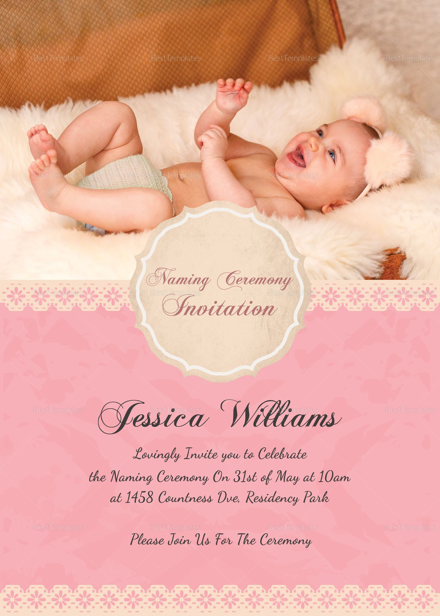 Happy Ba Naming Ceremony Invitation Card Template Naming regarding proportions 1500 X 2100