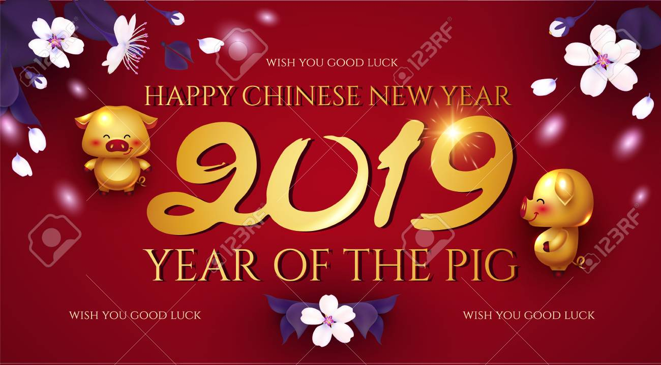 Happy Chinese New 2019 Year Invitation Card Template With Gold throughout dimensions 1300 X 719