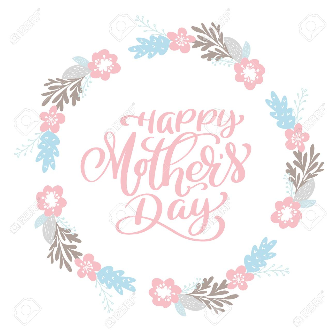 Happy Mothers Day Text Wreath With Flowers Tag Icon Text for proportions 1300 X 1299