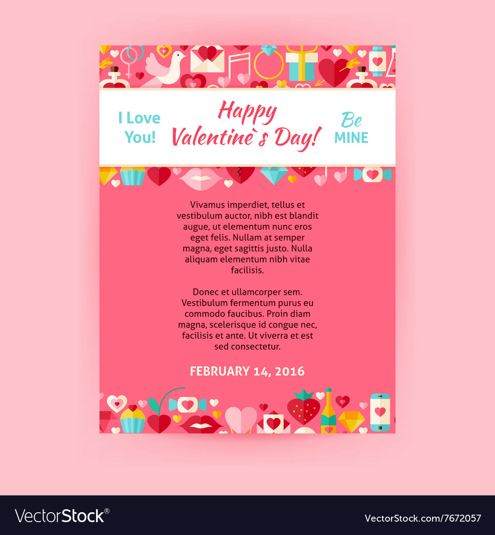 Happy Valentine Day Invitation Template Flyer Vector Image inside size 1000 X 1080