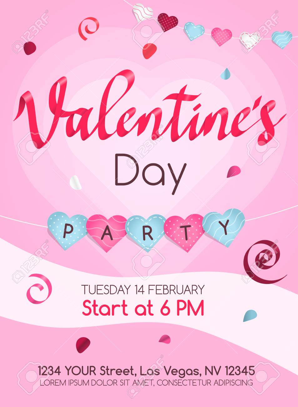 Happy Valentines Day Poster Invitation Template With Hearts in size 953 X 1300