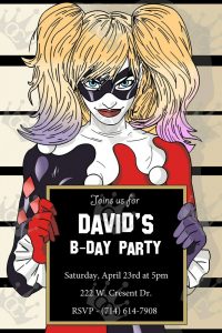 Harley Quinn Custom Digital Printable Birthday Party Invite Template throughout sizing 999 X 1500