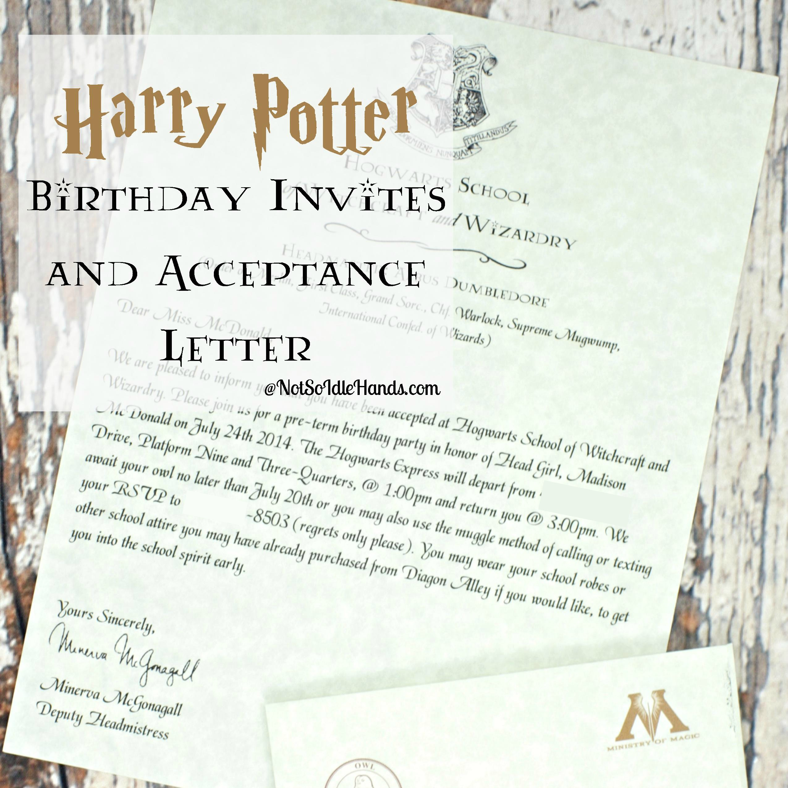 Harry Potter Birthday Invitations And Authentic Acceptance Letter for measurements 2550 X 2550