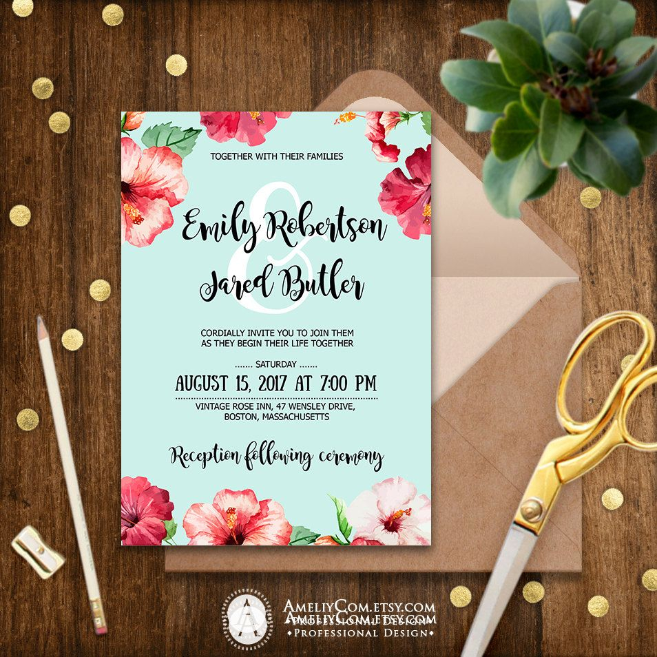 Hawaii Wedding Invitation Printable Tropical Invitations Blue Aloha intended for proportions 954 X 954