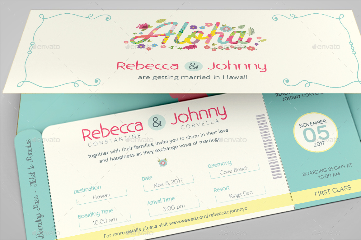 Hawaiian Wedding Boarding Pass Invitation Template Godserv intended for sizing 1160 X 773