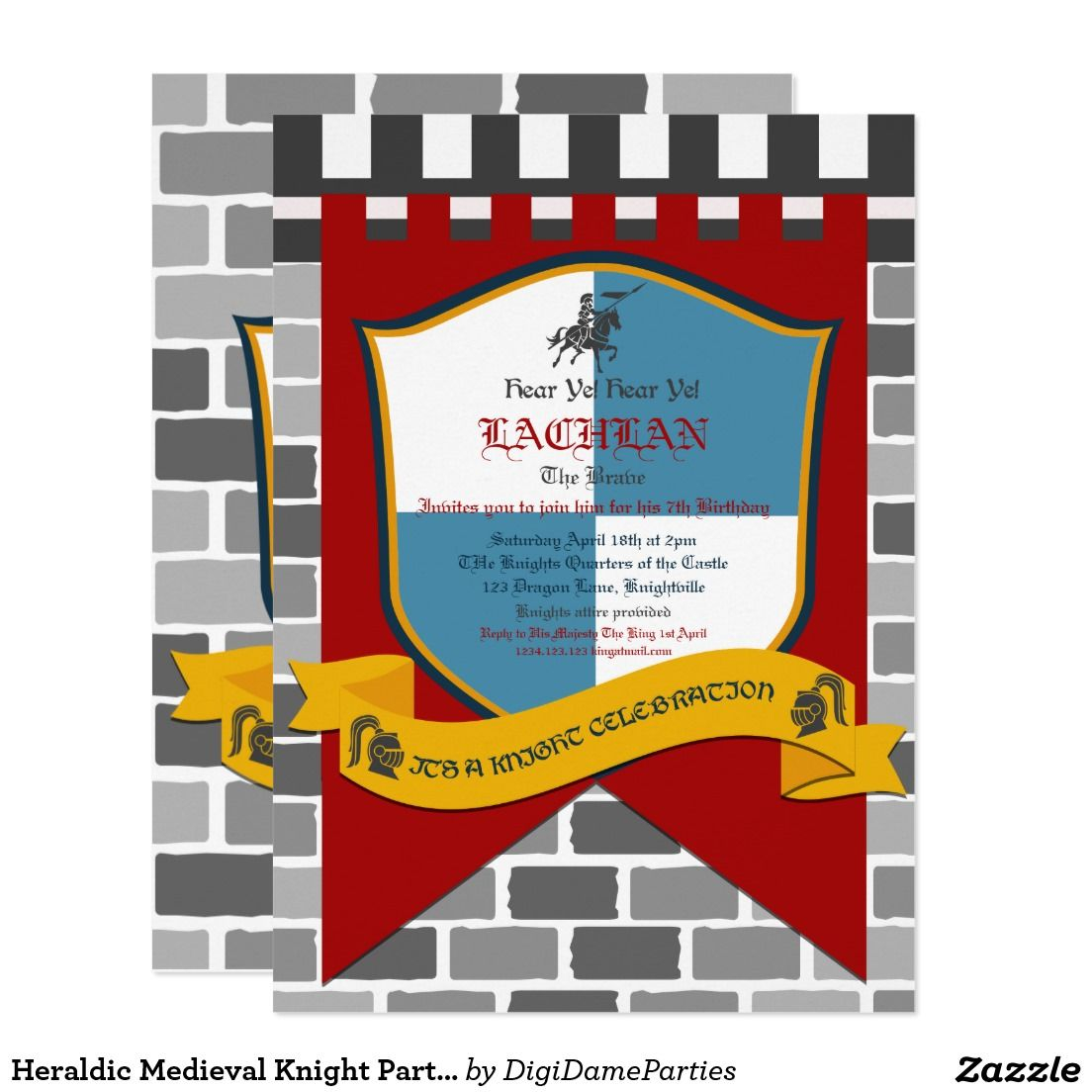 Heraldic Medieval Knight Party Invitation Zazzle Three throughout measurements 1104 X 1104